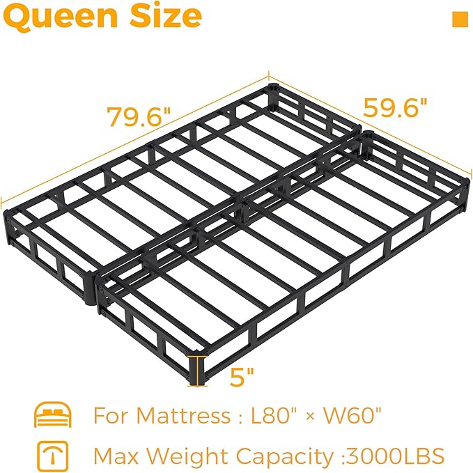 Maenizi Split Queen Box Spring 5 Inch, Easy Assembly Bed Foundation, Heavy Duty Low Profile Metal Box Spring for Queen Bed with Fabric Cover, Noise Free