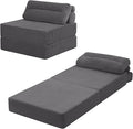 MeMoreCool Folding Sofa Bed Single – Convertible Sleeper Chair & Fold-Out Floor Lounge, Dark Grey Corded Fabric, Includes Headrest & Lumbar Pillow