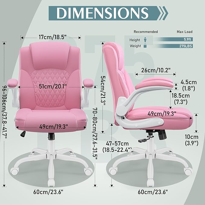 Leather Office Chair, PU Home Computer Desk Chairs with Ergonomic Back Support, 360°Swivel Free, Small Gaming Chair with Wheels and Adjustable Armrests, for Short People Use