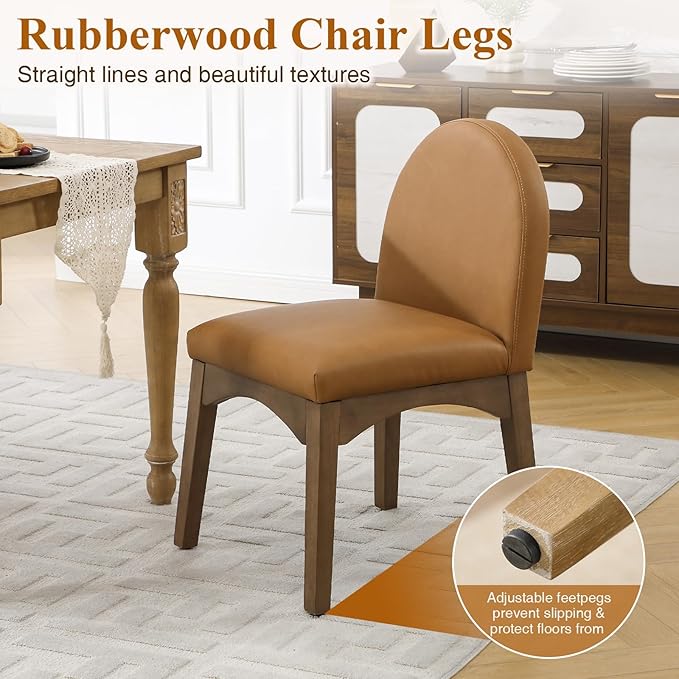 HNY Mid Century Modern Dining Chairs Set of 6, Faux Leather Upholstered Dining Room Chairs Armless Kitchen Chairs with Solid Rubberwood Legs, Accent Side Chairs for Living Room, Brown