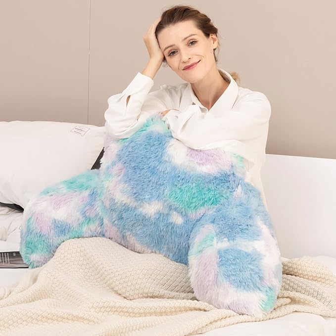 Jillche Bed Stylish Ross Fur Adults & Kids Reading Pillow, Cozy Soft Bed Wedge Pillow with Premium Stuffing, Pastel Back Support Pillow Gift, Sit up Bolster Pillow with Arms, Bed Chair Back Cushion