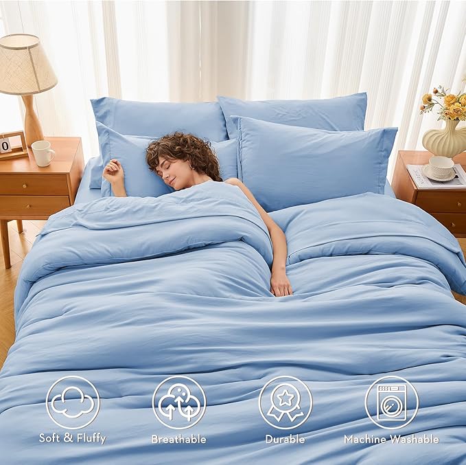 MUXHOMO 5 Pieces Twin XL Comforter Set, Soft Bed in a Bag Twin XL Size, All Season Bedding Set with Comforter, Flat Sheet, Fitted Sheet, Pillowcases & Shams, Greyish Blue