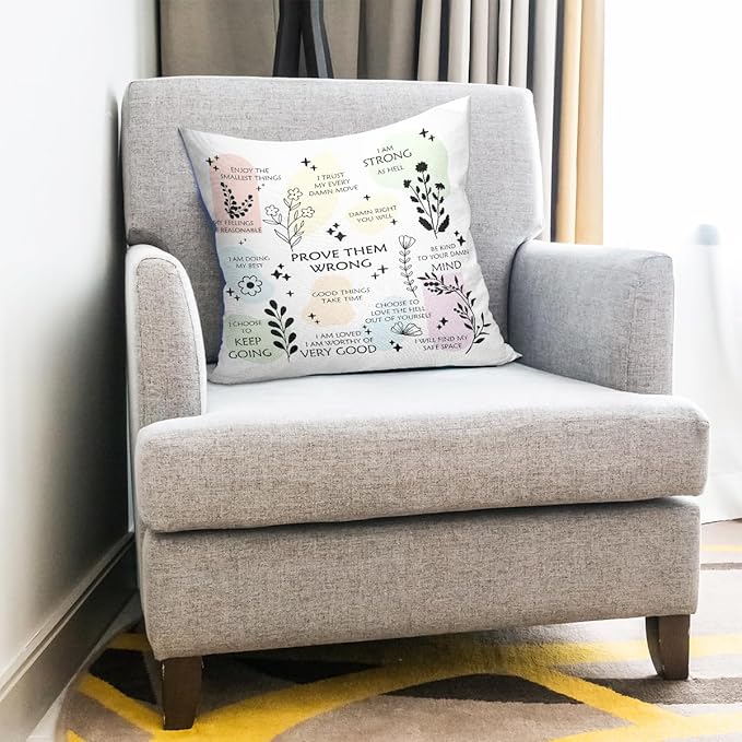 uinwk Prove Them Wrong Motivational Pillow, 18x18 - Inspirational & Positive Covers for Therapist Office & School Counselor, Mental Health Decor - Gifts for Girls