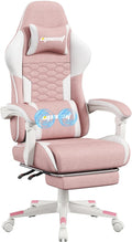Gaming Chair, Fabric Computer Chairs with Lumbar Support and Massager, Ergonomic Office Chair with Footrest & Pocket Spring Cushion, Bearing 400 LBS（Pink）