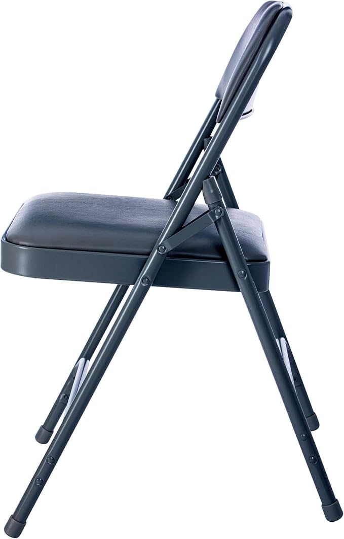 OEF Furnishings OEF1200 Series Premium Heavy Duty Vinyl Padded Folding Chairs, Commercial Grade 500 lb Capacity (4-Pack, Midnight Blue)
