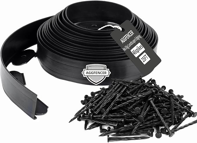 AggFencer 4 in x 25 Ft Garden Landscape Edging, No Dig Garden Edging Border Kit with 46 Pcs Spikes for Flower Bed Lawn Yard Grass Black