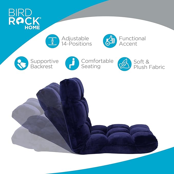 BIRDROCK HOME Adjustable Memory Foam Floor Chair - Ideal for Gaming, Reading, Meditation - Comfortable and Versatile - Suitable for Kids and Teenagers - Comfy Foldable Floor Seat - Blue