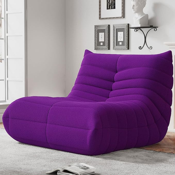 Bean Bag Chairs for Adults, BeanBag Reading Chair Memory Foam Couch, Floor Chair Soft Teddy Material, Comfy Reading Nook Chairs for Bedroom Living Room Office (Purple)