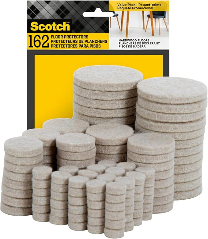 Scotch Felt Pads, Beige, Furniture Pads for Protecting Hardwood Floors, Round, Assorted Sizes Value Pack, Self-Stick Design, Protecting from Nicks, dents, Scratches (SP845-NA), 1 Pack (486, 3 Pack)