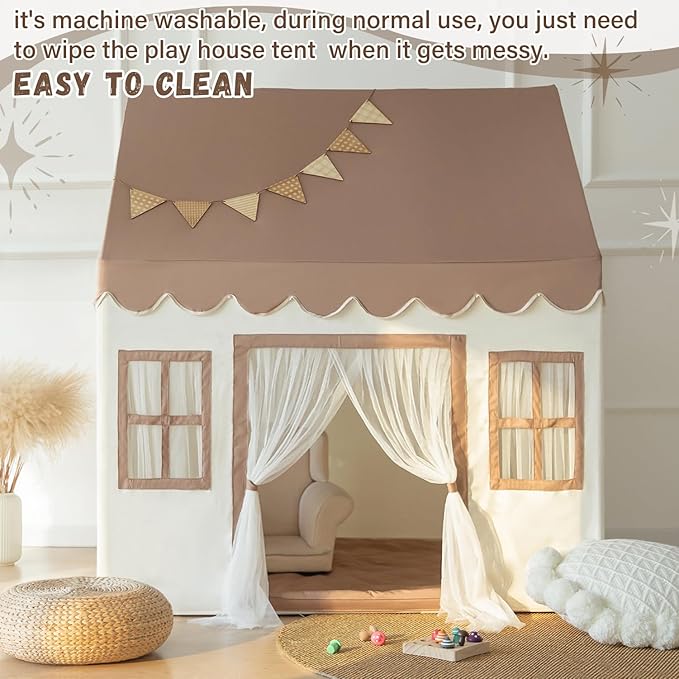 Kids Play Tent with Padded Mat, Large Playhouse for Kids Play House Indoor Castle Bed Tent for Toddler, Kid Toys for Boys and Girls Birthday House Gift
