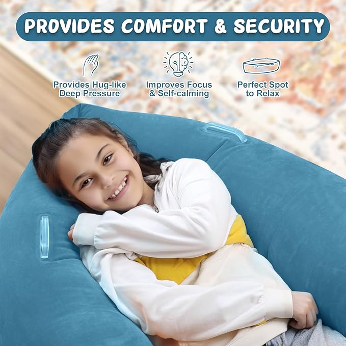 Toggloo Upgraded Sensory Chair for Kids — 60" Sensory Pod Sitting for Autistic Children, Peapod Canoe, Inflatable Peapod for Children, ADHD Sensory Pea Pod with Electric Air Pump,Light Blue