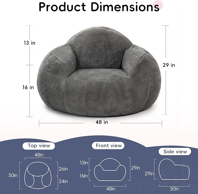 Custom 5FT Bean Bag Chairs for Adults/Teens, Large Bean Bag Chairs with High-Density Foam Fill, Ergonomic Beanbag Sofa with Back Support for Bedroom, Living Room, Dorm, Office & Lounge (Custom Colors)