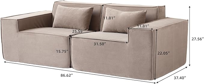 JACH 86.62" Modular Sectional Couch, Huge Plus Love Seat Sofa, Modern Comfy Cloud Couches, Sofa Furniture for Living Room, Office, Apartment, Brown