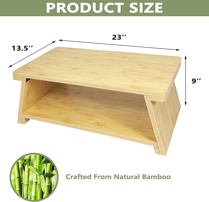koretech Floor Table, Altar Table Paulownia Folding Design, Low Meditation Table for Sitting on The Floor Japaness Table Tatami Table (Bamboo Color)