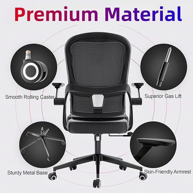 Ergonomic Office Chair - 400LB Comfy Desk Chairs with Lumbar Back Support, Mesh Computer Chairs with Wheels and Arms for Home Office, Study (218Black-Without Headrest)