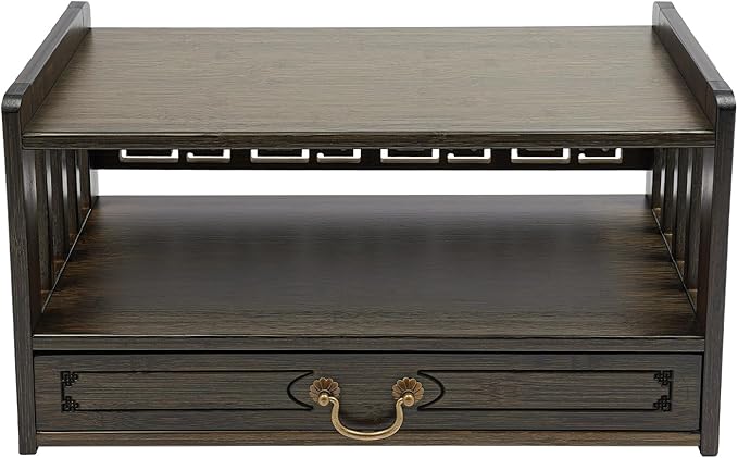 Low 3-Tier Meditation Table with Drawer,Bamboo Altar Tables,Puja Desks,Tatami Desk,20.4”W,Walnut Color