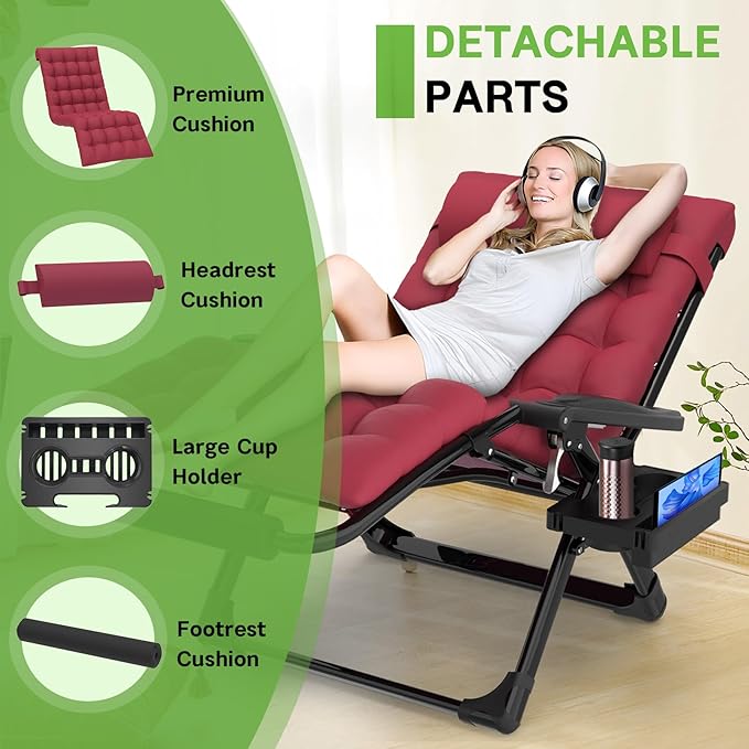 ZENPETIO Oversized Zero Gravity Chair, 33In XXL Zero Gravity Recliner Lounge Chair, Anti Gravity Chair for Indoor and Outdoor, Reclining Camping Chair for Lawn and Patio w/Cushion and Footrest, 500LBS