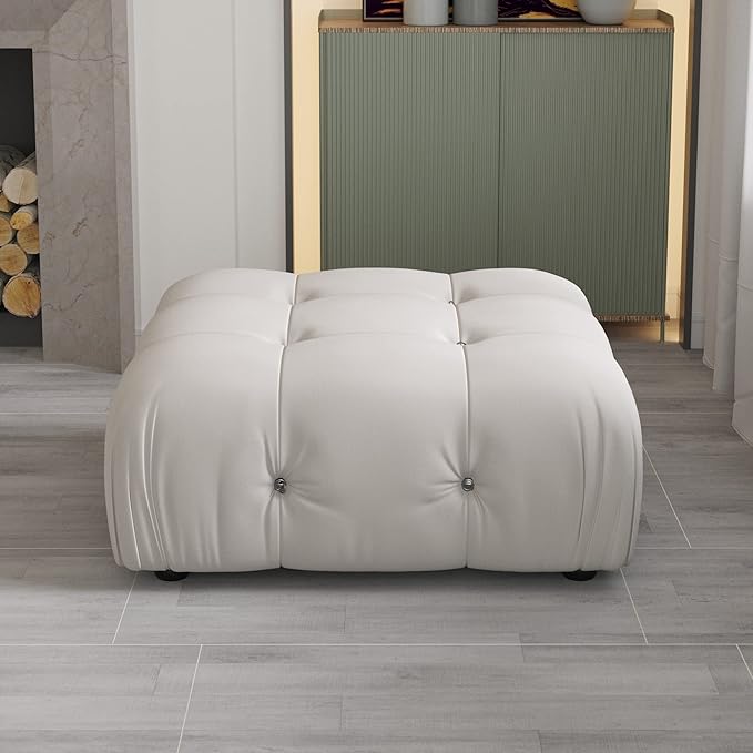 JACH Modern Ottoman Module for Living Room, Minimalist Comfy Breathable Footstool,Velvet Ottoman for Living Room Apartment (Beige)
