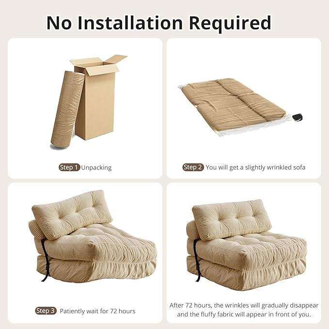Convertible Sofa Bed & Couch Bed - Oversized Adult Sleeper Chair & Bean Bag Chair, Foldable Floor Bed with Backrest, Comfortable Lazy Sofa for Bedroom, Living Room & Dorm