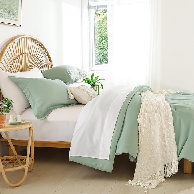 weigelia Twin Comforter Set 5 Pieces Sage Green Comforter Set Bed in a Bag Twin Bedding Set Soft Lightweight Comforters Set with Sheets for All Season