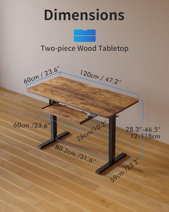 FEZIBO Standing Desk with Keyboard Tray, 48 x 24 Inch Adjustable Height Sit Stand Desk with Memory Presets for Home Office, Ergonomic Computer Workstation, Rustic Brown