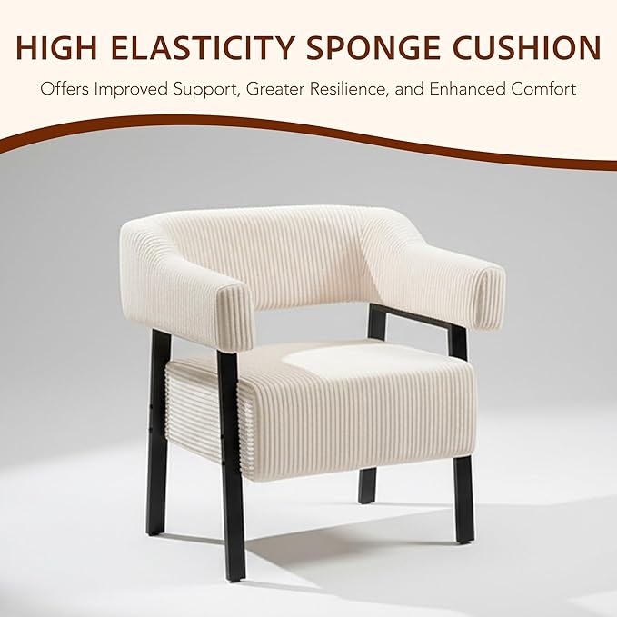 Wismestr Corduroy Upholstered Accent Chair - Cozy Modern Decorative Armchair, Comfortable Cute Corner Side Chairs for Living Room, Bedroom, Reading Nook, Small Spaces (Grey, Black Leg)