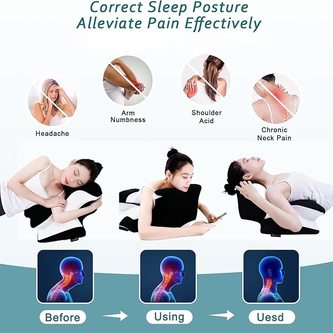 wuFQecht Bed Rest Reading Pillow，Neck&Chin and Back Support Pillow，Headboard Wedge Pillow，Ergonomic Memory FoamLying, Reclining, and Prone Sleepers，Sitting up Pillow，Relieve Neck/arm Pain-Black