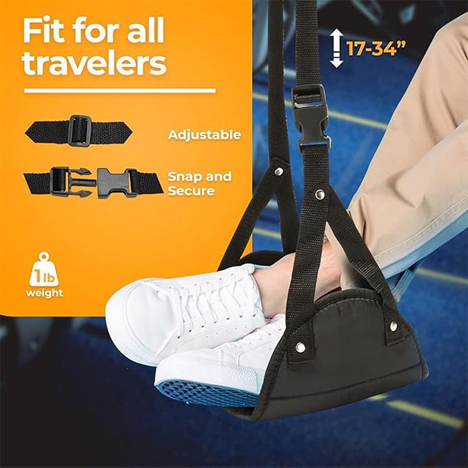 Portable Airplanes Foot Rest Hammock Adjustable Travel for Long Flight Comfort Relief