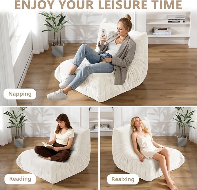 Bean Bag Chair for Adults, Giant Bean Bag Sofa Oversized Beanbag Chairs, Fireside Bean Bag Couch with High Density Sponge Filled Large Bean Bags Chair for Apartment Living Room Bedroom, Beige