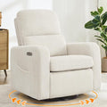 AEMEIOS Swivel Rocker Recliner, Oversized Power Recliner Glider with Removable Cushion, Upholstered Swivel Reclining Nursery Chairs for Living Room Bedroom, Corduroy White
