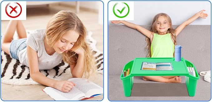 4 Pack Kids Lap Desk Tray with Storage Slots, Portable Lap Desk, Activity Tray, Plastic Breakfast Laptop Trays, Drawing, Stackable, Writing, Eating, Classroom, 21.65" L x 11.8" W x 8.46" H