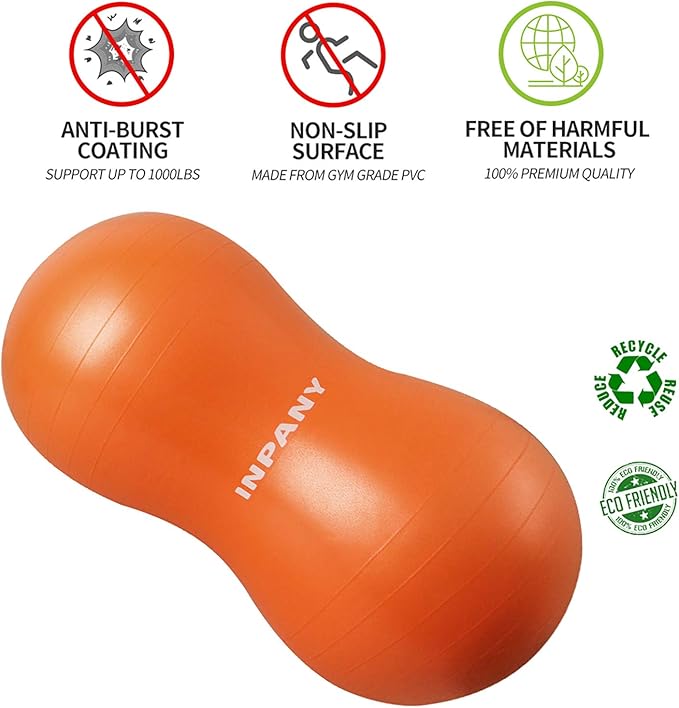 INPANY Peanut Ball - Anti Burst Exercise Ball for Labor Birthing, Physical Therapy for Kids, Core Strength, Flexible Seating, Home & Gym Fintness, Sensory Chair Wiggle Seat for Boys and Girls