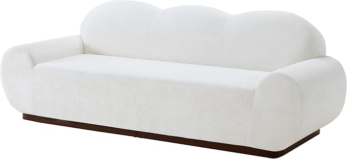Christopher Knight Home Zera 88" Comfy Chenille Upholstered Cloud Couch, 3-Seater Sofa Couches, Low Profile Home Sofa Living Room with Round Arm, Sturdy Wooden Frame Lounge Chair Indoor, White