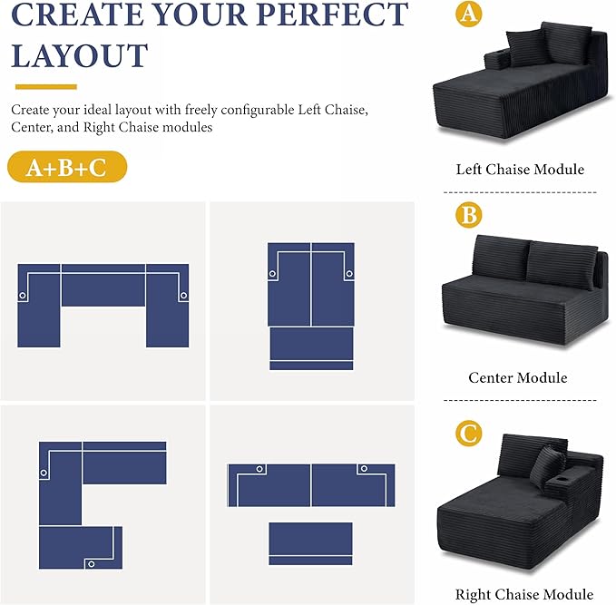 133" Sectional Couches for Living Room Cloud Couch Sofa with L-Shape Upholstered Boneless Couchs Modern Modular Sectional Couch with Chaise (Dark Grey, 133" W+U Facing Chaise)