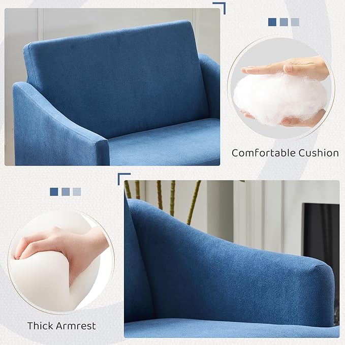Bezseller Oversized Accent Chairs Set of 2, 33.5'' Wide Seat Comfy Armchair with 2 Pillows, Upholstered Big Reading Chair, Modern Single Sofa Chair for Living Room Bedroom Apartment Office, Blue