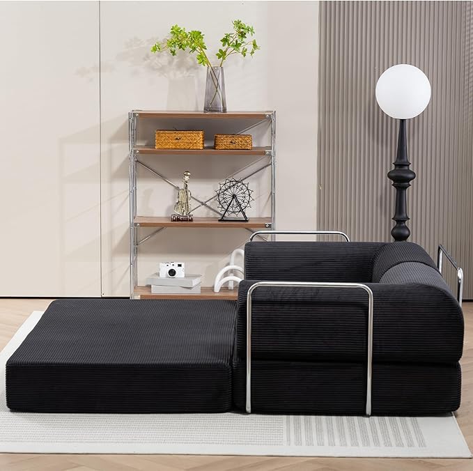 Folding Sofa Bed,63''Cozy Floor Sofa Lounge Couch, 4-in-1 Convertible Sleeper with Memory Foam, Space-Saving Floor Couch for Living Room, Bedroom, Apartment (Black)