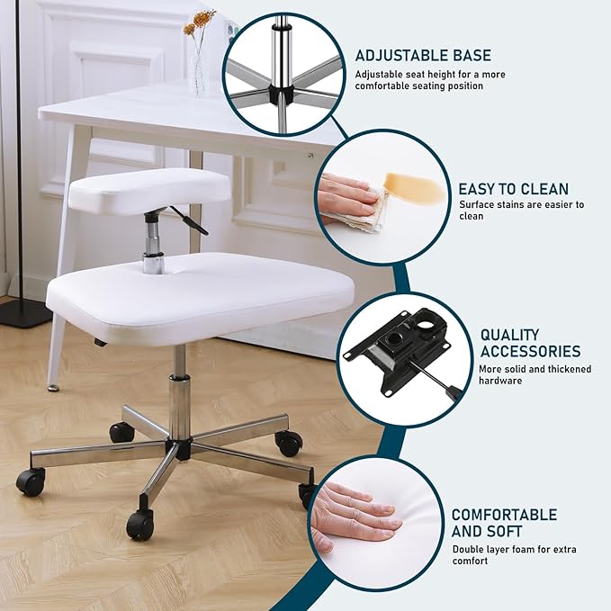 LHOOCX Meditation Chair Ergonomic Cross Legged Chair ADHD Chair with Wheels,Kneeling Chair for Office and Home,ADHD Chairs for Adults(White)