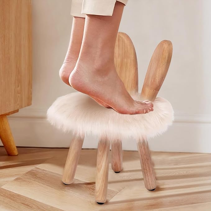 XXYOUPIN Bunny Chair for Kids 1-4 Years, Wooden Base with Removable Cushion,Anti-Tip Toddler Stool,Baby Nursery Decor Gift,Rabbit Design（1pack/Pearl White）