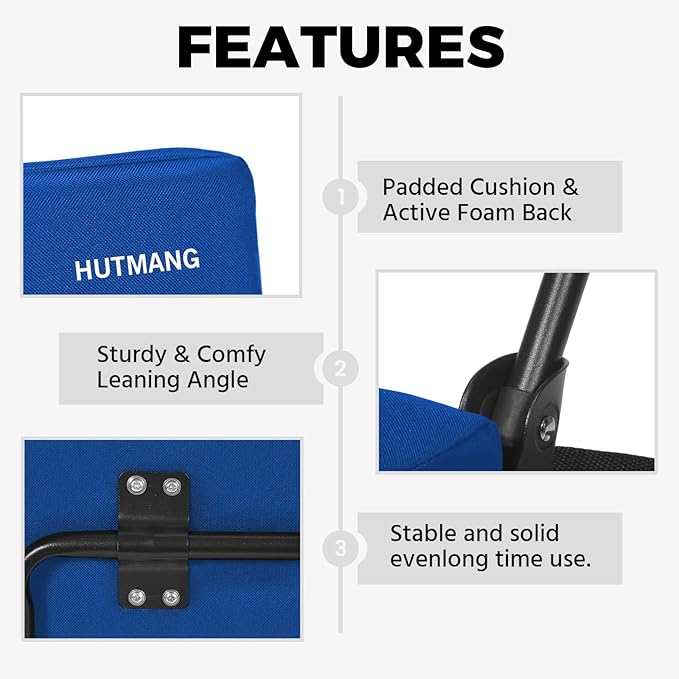 HUTMANG Stadium Chairs for Adults,Bleacher Chairs with Back Support,Portable Stadium Seats with Swivel Padded Cushion,Folding Comfort Stadium Seat with Shoulder Strap,Perfect for Sports Events(Blue)