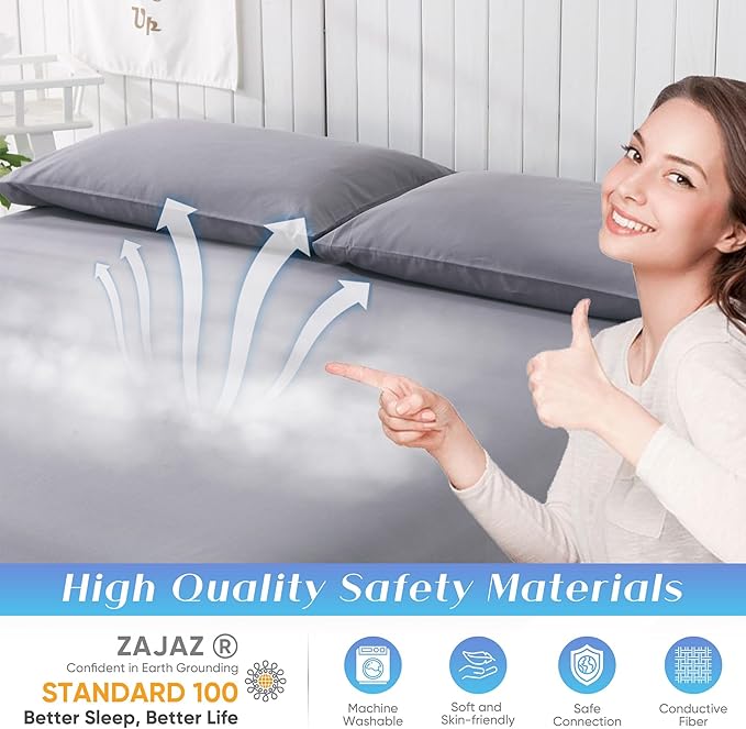 Grounding Sheets King Size, Grounding Sheets Full XL Size, 95% Organic Cotton + 5% Pure Silver Fiber, Grounded Sheet Earth Connected Bedding (Full XL - 54"x 80"x 13" Gray)