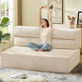 Folding Sofa Bed, Convertible Sleeper Chair with Pilow Foldable Matress, 2 in 1 Pull Out Loveseat Sofa Portable Fold Out Chair Bed Floor Couch Lounge for Living Room Bedroom (Beige, Queen)