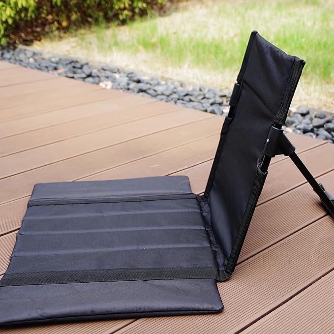 Extra large folding camping backrest with cup holder,Lightweight portable outdoor large chair for beach, park, lawn, and travel,Aluminum frame, comfortable & durable lazy backrest (Carbon Black)