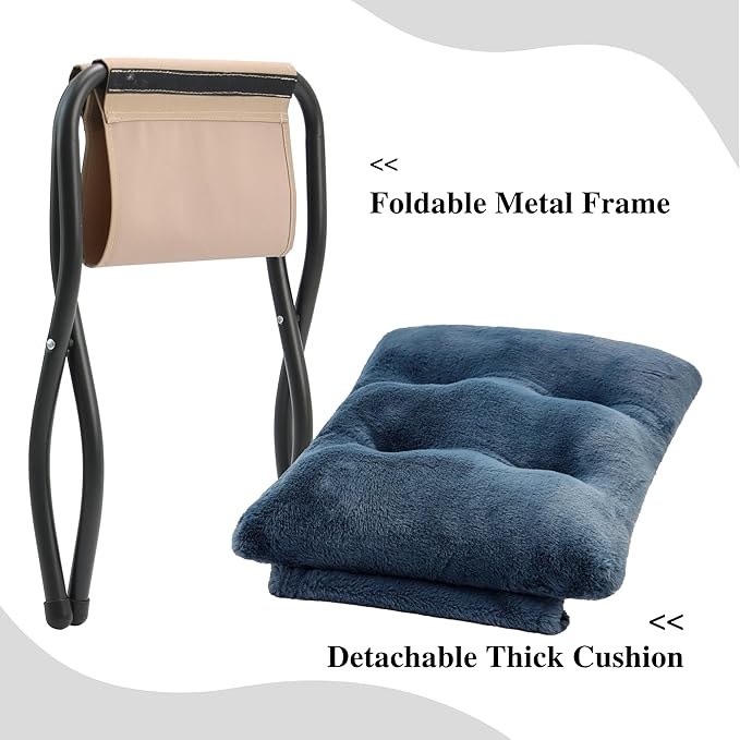 Mordchil HF 15"(H) Folding Ottoman, Foldable Footrest Stool, Portable Small Foot Stool for Couch, Collapsible Foot Rest Ottoman for Sofa, Accent Padded Ottomans for Living Room, Bedroom, Navy Blue