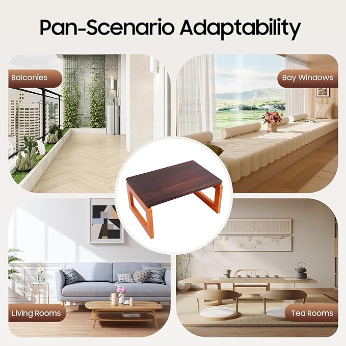 NemuGuda Portable Folding Coffee Table, Japanese-Style No Assembly Low Desk for Sitting on The Floor, Compact Side Tea Table for Living Room Apartments Offices Small Spaces