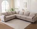 Rexulqo 135'' Modular Sectional Sofa with Storage Seat,Oversized L Shaped Couch,6 Seater Couches for Living Room,Bedroom,Velet,Khaki