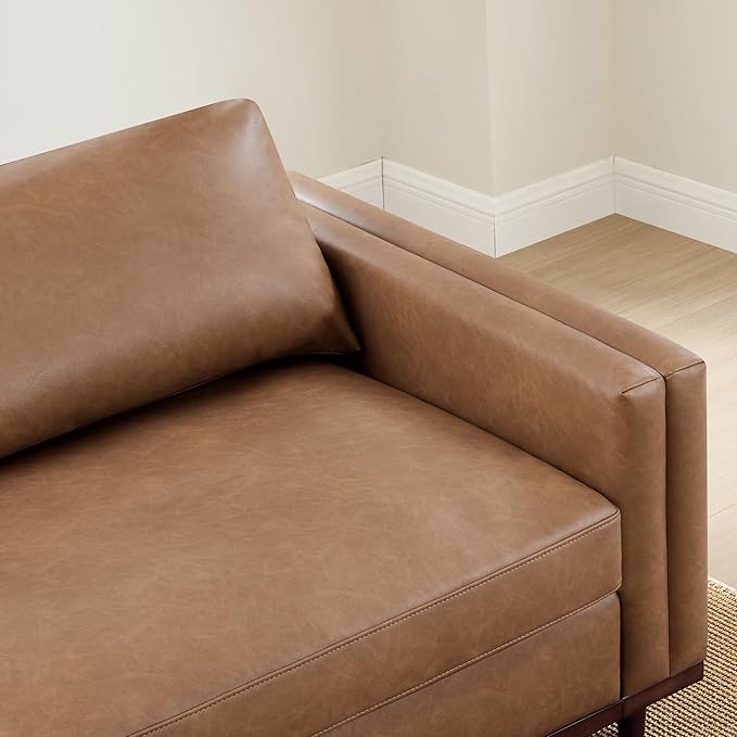 CHITA 83" Super Large Luxury Loveseat Sectional Modular Sofa, FSC Certified Down Filled Modern Sofa, Deep Seat Comfty Cloud Couch, 2 Seat Couch, Solid Wood Leg, Faux Leather in Camel