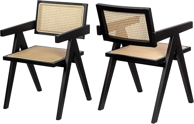 Rattan Dining Chairs Set of 6, Kitchen Chairs Cane for Dining Room, Black