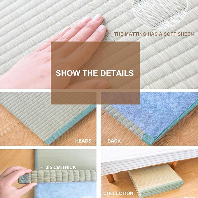 Japanese Traditional Tatami Mattress, Igusa (Rush Grass) Tatami Mat, Foldable Floor Mattress, Japanese Futon Bed,Meditation Mats for Floor,Summer Sleeping Mat