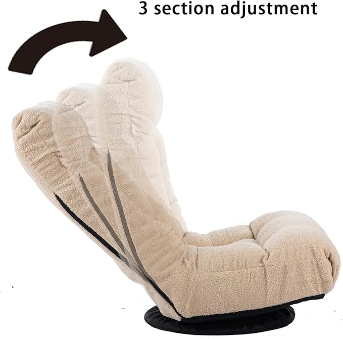 360° Swivel Floor Chair Single Lazy Sofa Leisure Balcony Reclining Japanese Tatami Adjustable Recliner with Ottoman for Living Room, Bedroom, Indoor Use (Footstool, Beige)