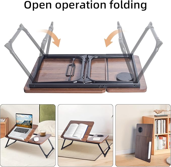 Adjustable Lap Desk for Bed - Portable Laptop Tray Table with Foldable Legs, Phone Slot & Cup Holder - Lightweight & Sturdy Breakfast, Work, Study Table for Sofa, Couch, Floor